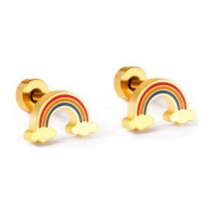 High-Quality Stainless Steel Baby Screw Gold-Plated Rainbow Cloud Earrings
